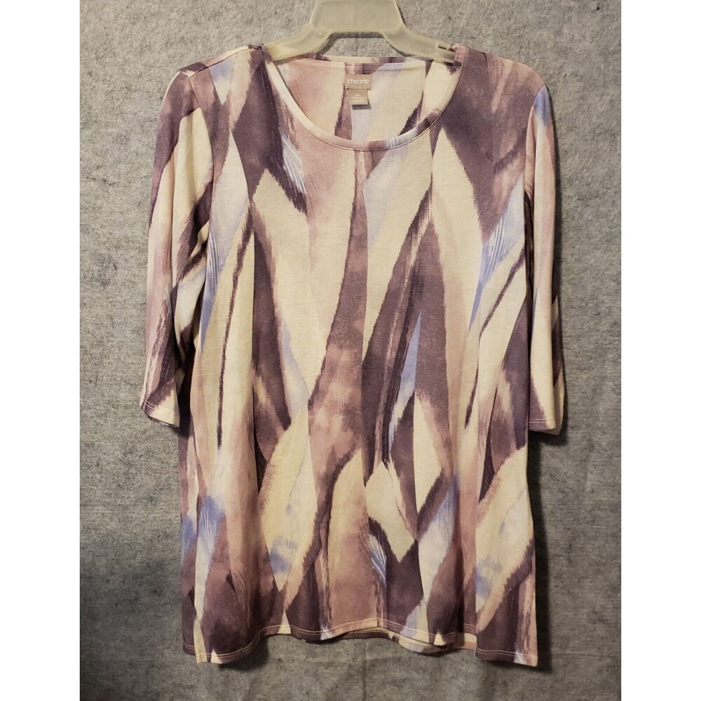 Chico’s Tunic Women’s 3P - XL PETITE Brushed Side-Slit top  3/4 Sleeve Abstract